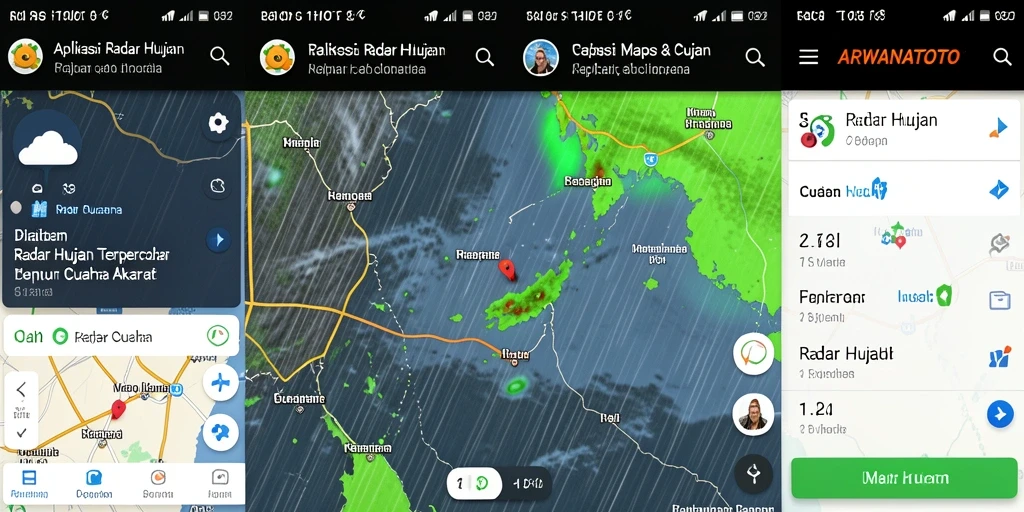 Tampilan antarmuka aplikasi Radar Hujan ARWANATOTO yang informatif dan user-friendly.