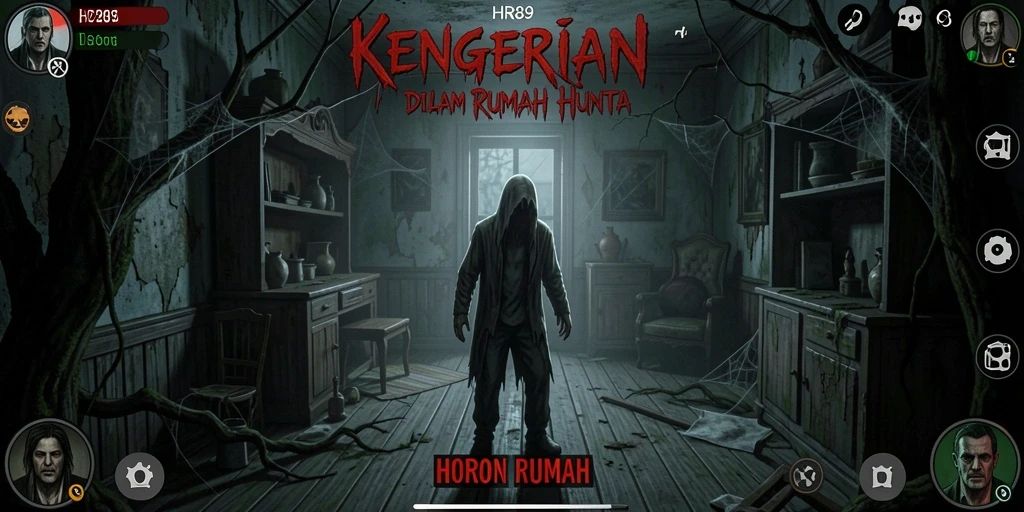 Tampilan antarmuka menegangkan dari HR89 dengan suasana horor yang kental.
