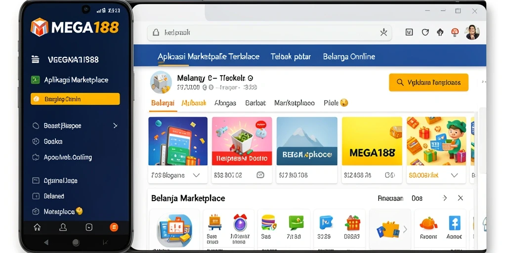 Tampilan antarmuka MEGA188 yang modern dan fungsi Marketplace yang efisien.