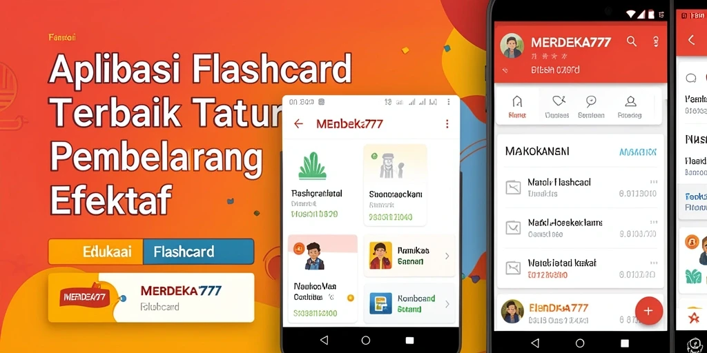 Tampilan antarmuka aplikasi Flashcard MERDEKA777 yang menarik dan interaktif.