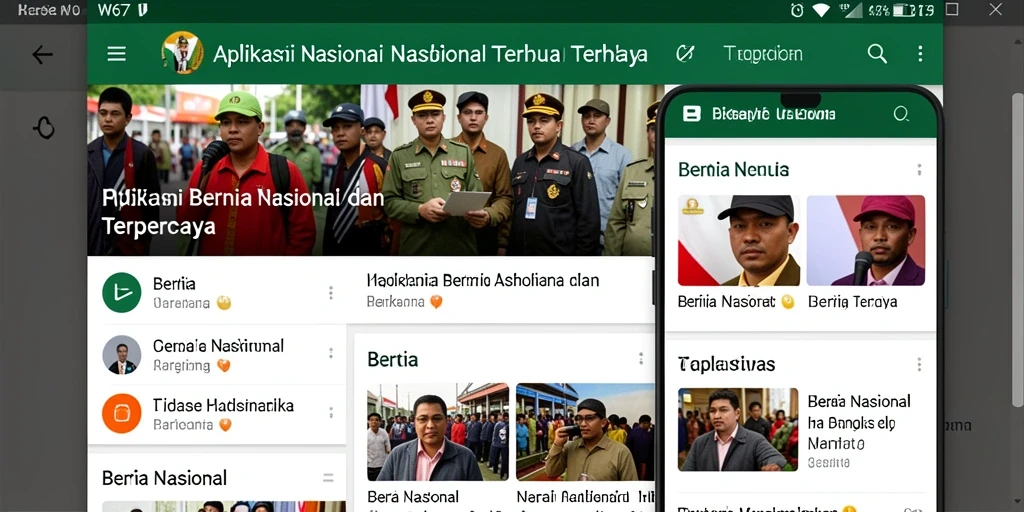 Antarmuka aplikasi W67 yang menampilkan berita nasional terkini.