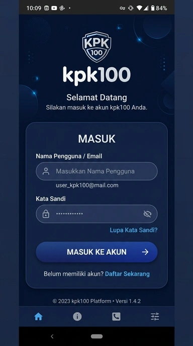 Masuk ke Akun kpk100 untuk Pengguna Android